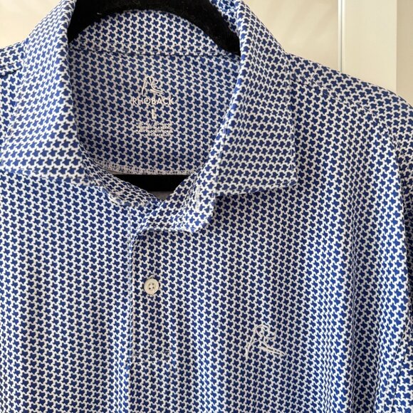 Rhoback Performance Polo – Blue & White Texas Houndstooth Print Size: L - Picture 2 of 3